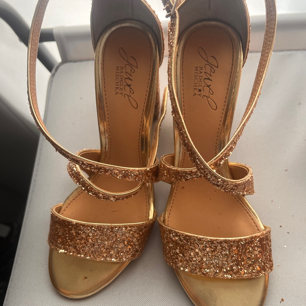 Jewel Badgley Mischka Glitter Gold Heels